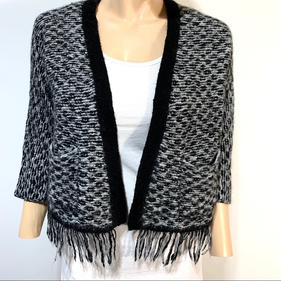 LOFT Open Front Cardigan fringe hem Wool Blend XS P - Picture 2 of 11